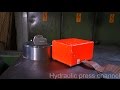 Crushing black box and pacemaker with hydraulic press