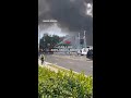 Gas line explosion sends debris flying